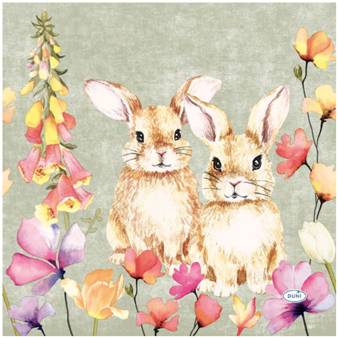 Tovagliolo cellulosa Bio 33 x 33 cm Coniglietti e Fiori 3 veli