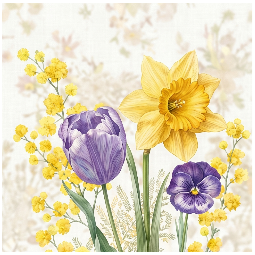 Tovagliolo cellulosa Bio 33 x 33 cm Narciso, Tulipano e Viola 3 veli