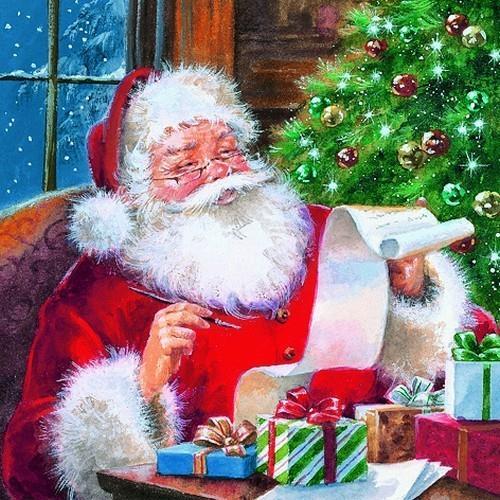 Tovagliolo fantasia 33 x 33 cm Babbo Natale lista regali 3 veli