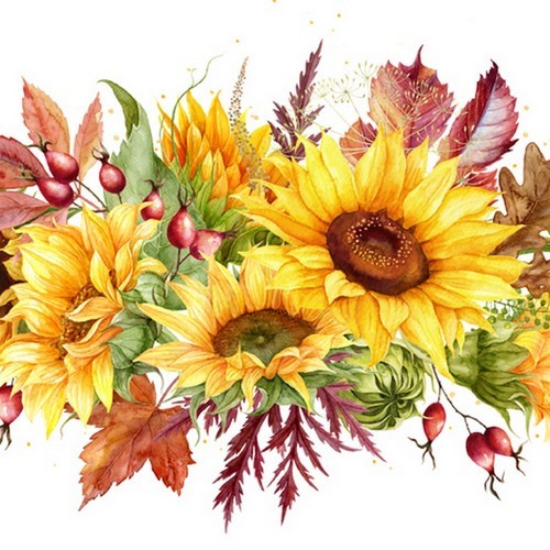 Gemusterte Serviette 33 x 33 cm Herbstsonnenblumen 3-lagig