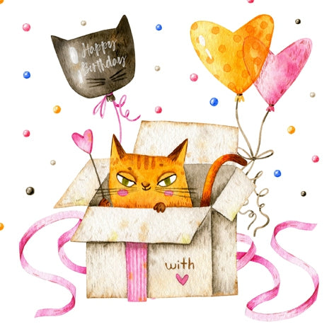 Gemusterte Serviette 33 x 33 cm Happy Birthday Cat 3-lagig