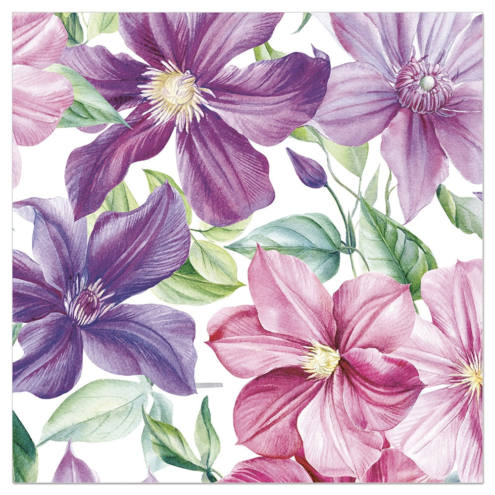Tovagliolo fantasia 3 veli 33x33 cm Clematide in fiore