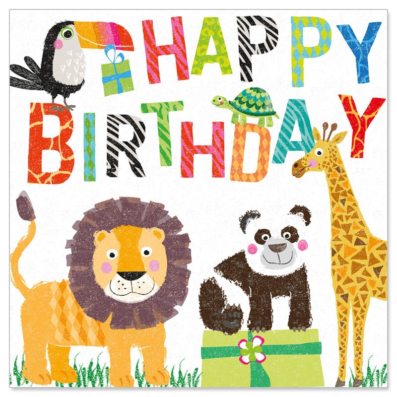 Tovagliolo fantasia 3 veli 33x33 cm Happy birthday zoo