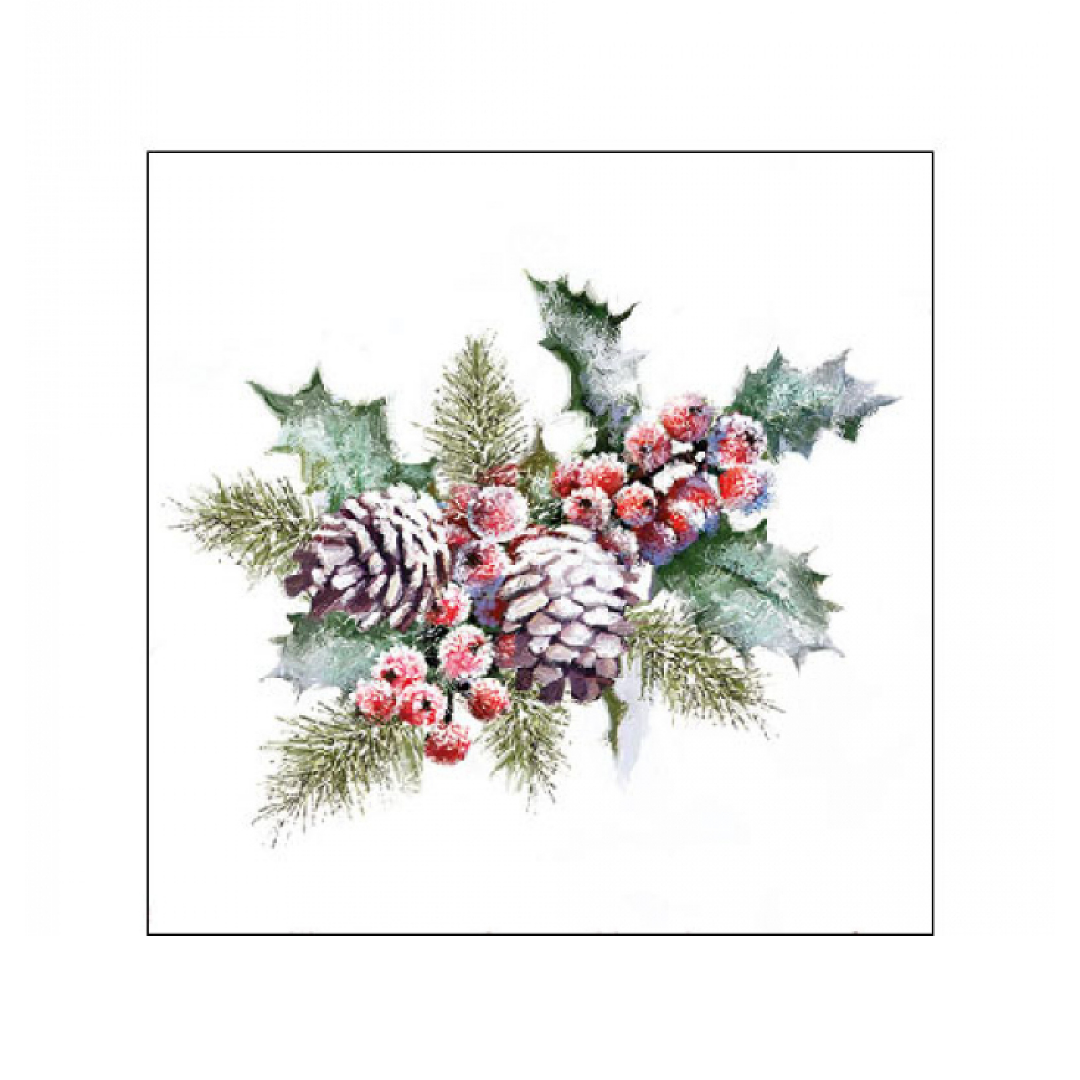 Tovagliolo fantasia 25 x 25 cm Agrifoglio e Bacche in rosso 3 veli