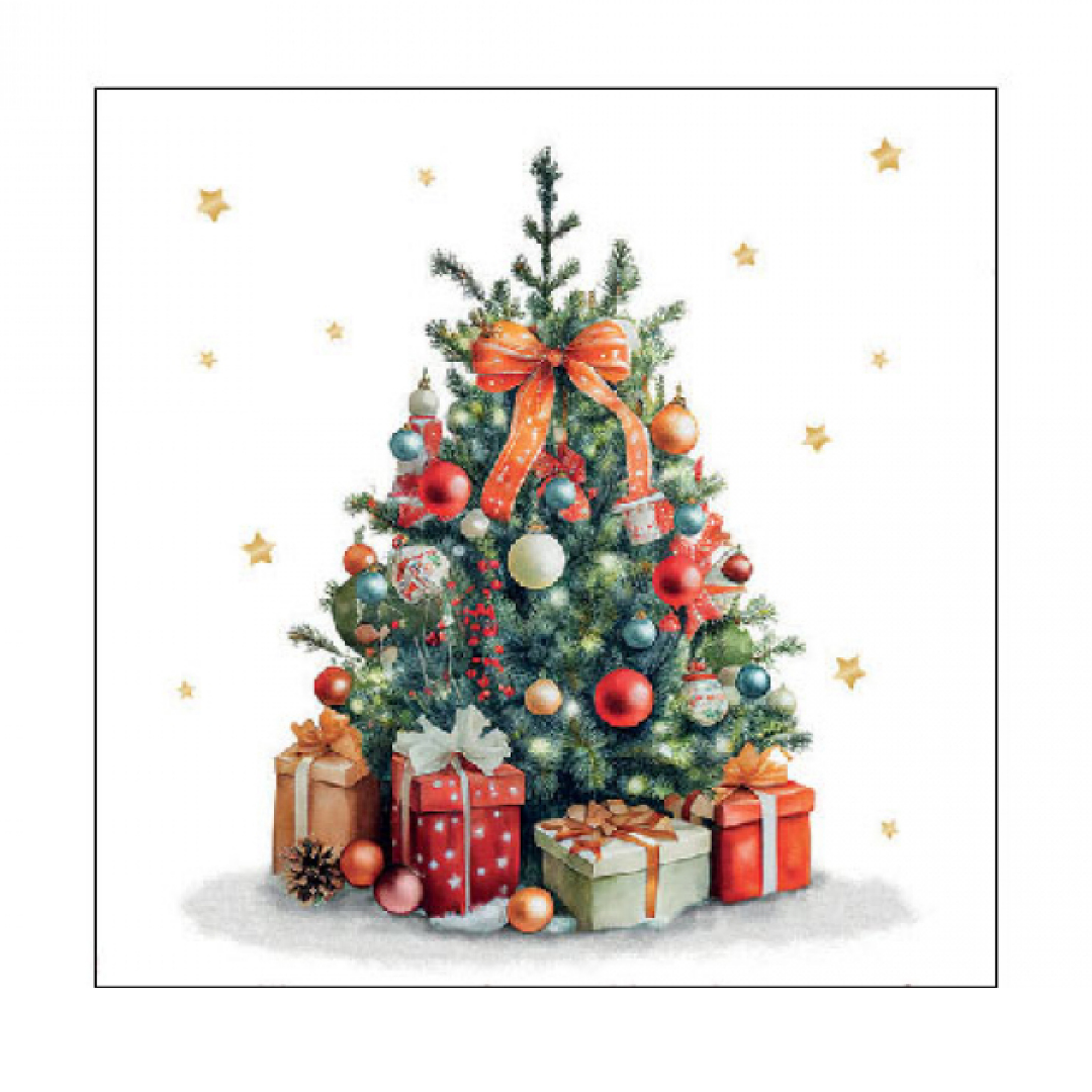 Tovagliolo fantasia 25 x 25 cm Albero di Natale decorato 3 veli