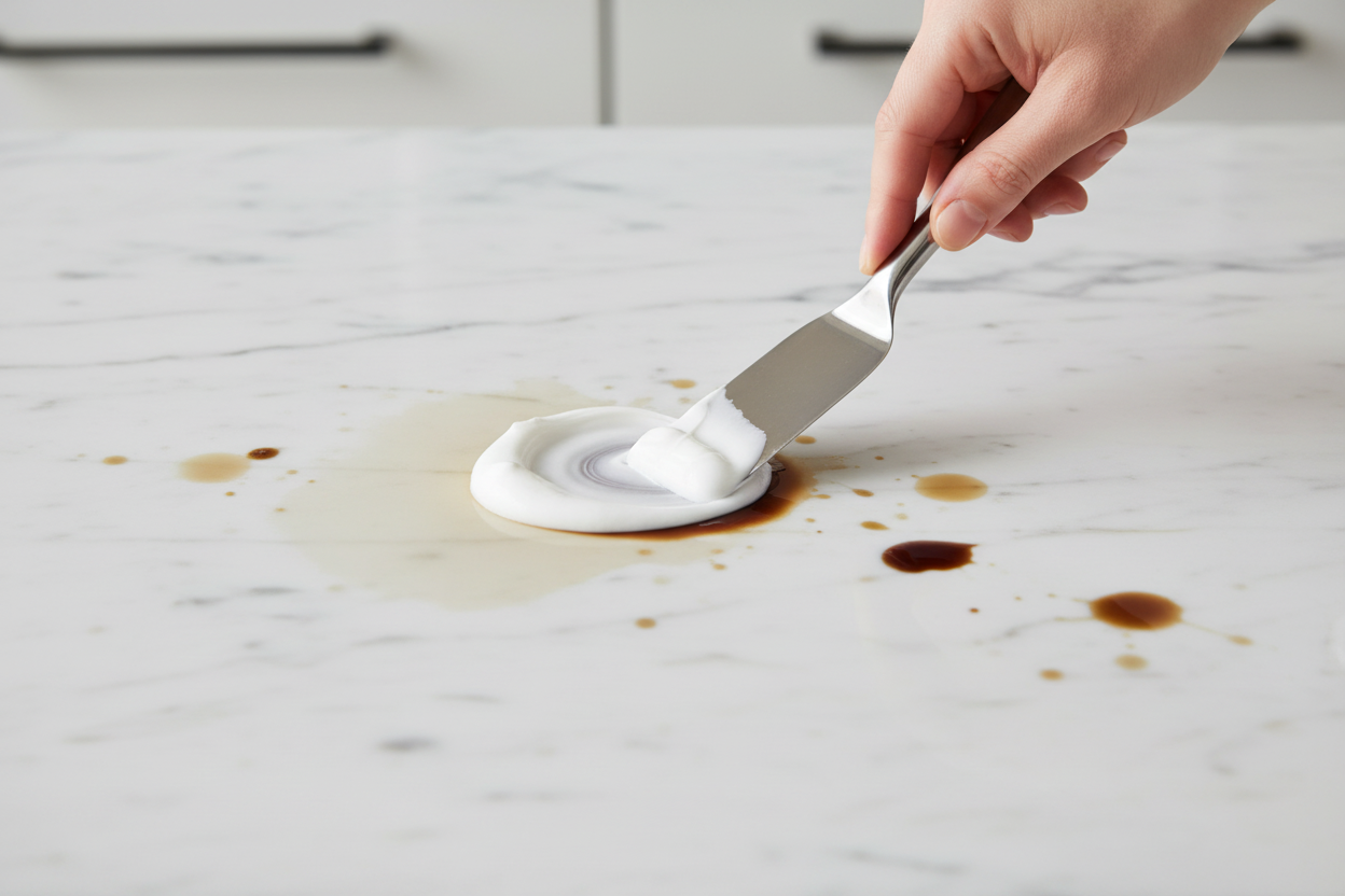 Applicazione pasta su marmo con prodotto originale