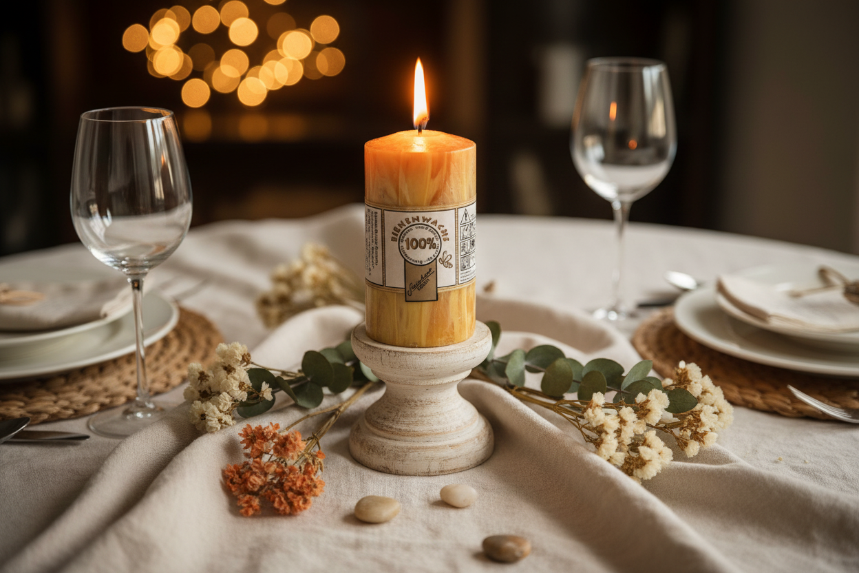 Candela cilindrica cera d'api come centrotavola elegante