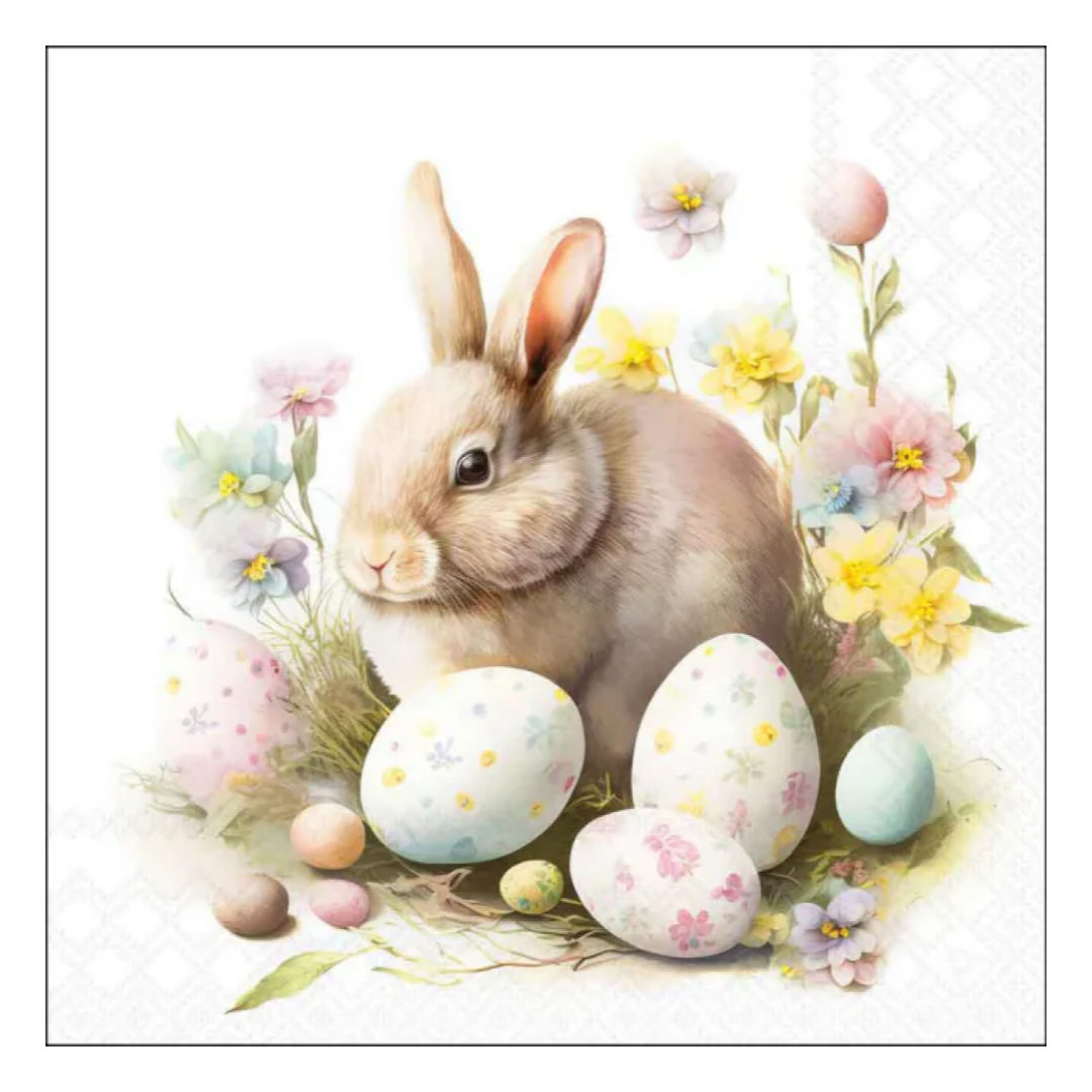 Tovagliolo fantasia 33 x 33 cm Coniglio e ovetti pasquali 3 veli