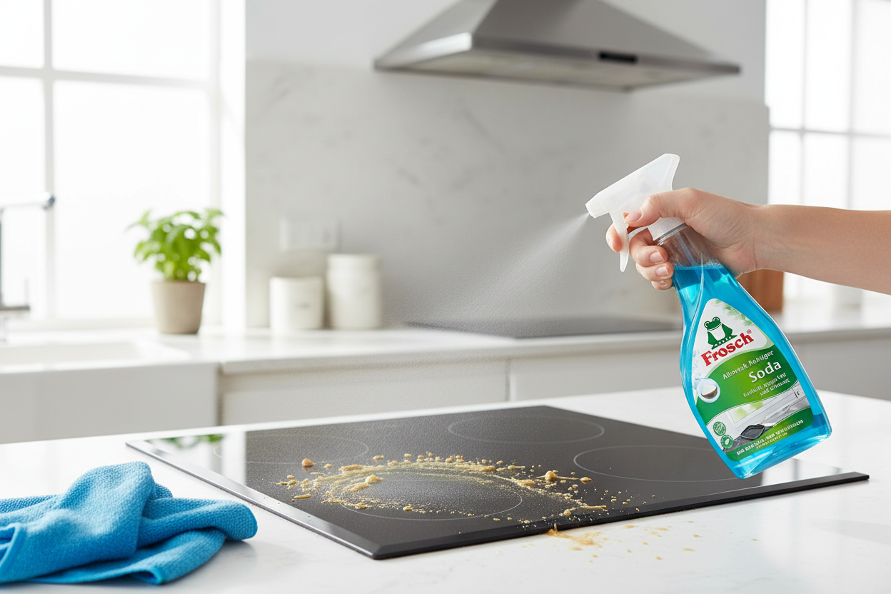 Frosch Soda sgrassatore in uso su piano cottura