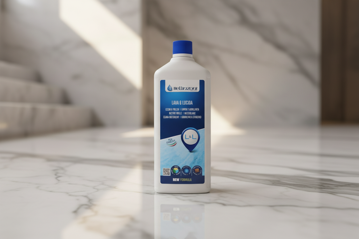 L&L Lava e Lucida Bellinzoni - detergente professionale per marmo e granito su pavimento in marmo lucido