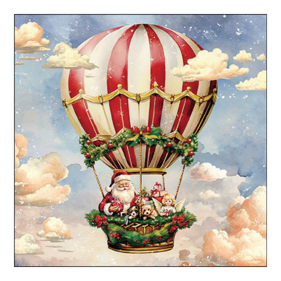 Tovagliolo fantasia 33 x 33 cm Mongolfiera di Babbo Natale 3 veli
