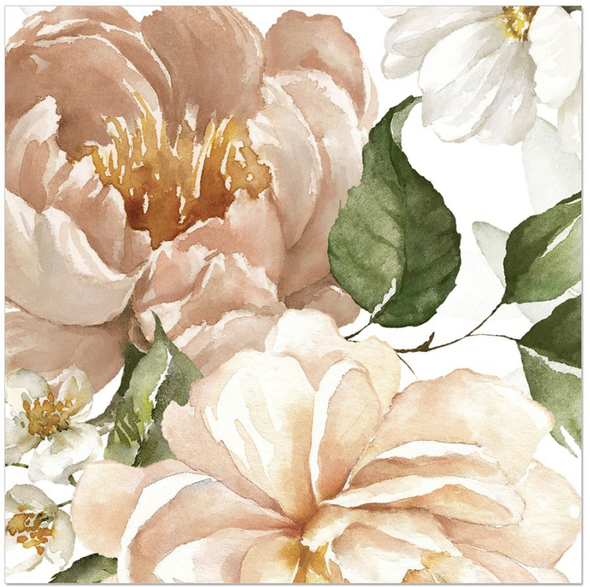 Tovagliolo fantasia 3 veli 33x33 cm Peonie bianco