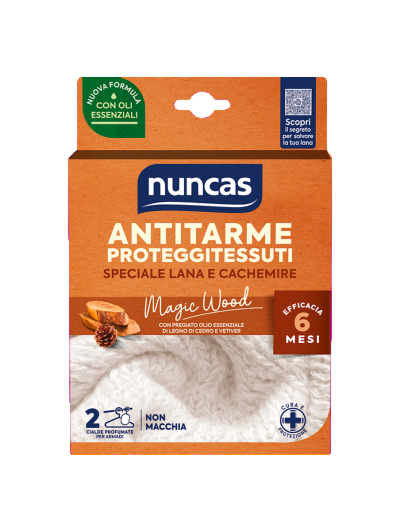 Mottensicherer spezieller Stoffschutz aus Wolle und Kaschmir, 2 Magic Wood-Pods