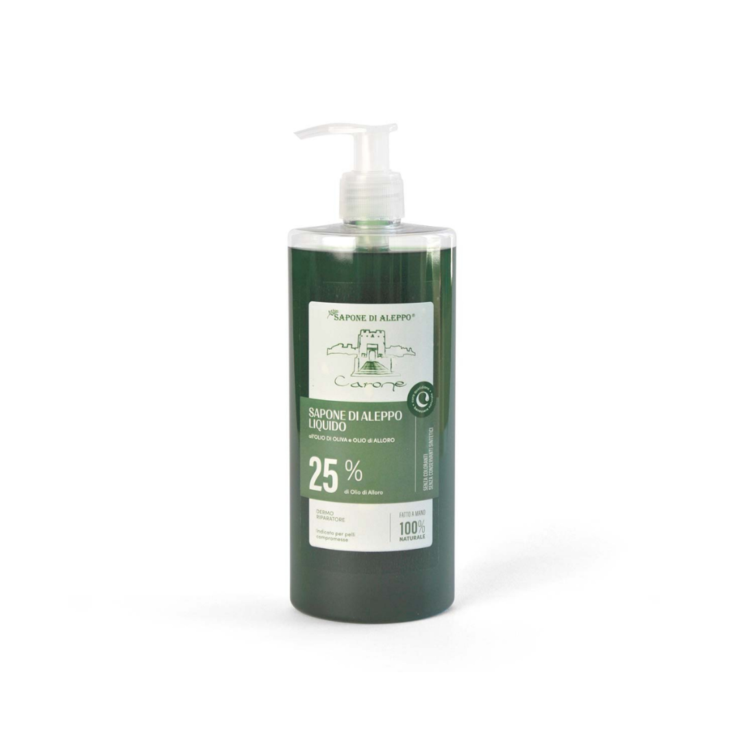 Sapone di Aleppo liquido olio d’oliva e olio di alloro 25% 400 ml