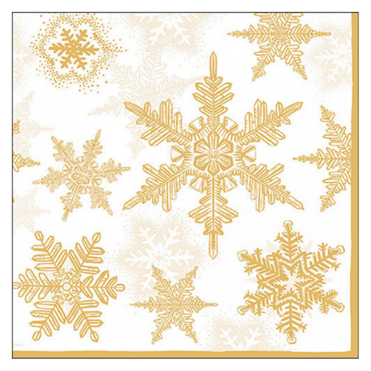 Tovagliolo fantasia 33 x 33 cm Cristalli di neve bianco e oro