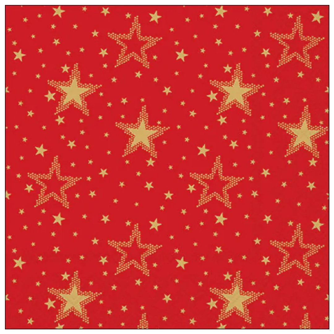 Tovagliolo fantasia 33 x 33 cm Stelle dorate fondo rosso