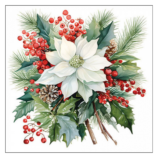 Tovagliolo fantasia 33 x 33 cm Stella di Natale bouquet bianco