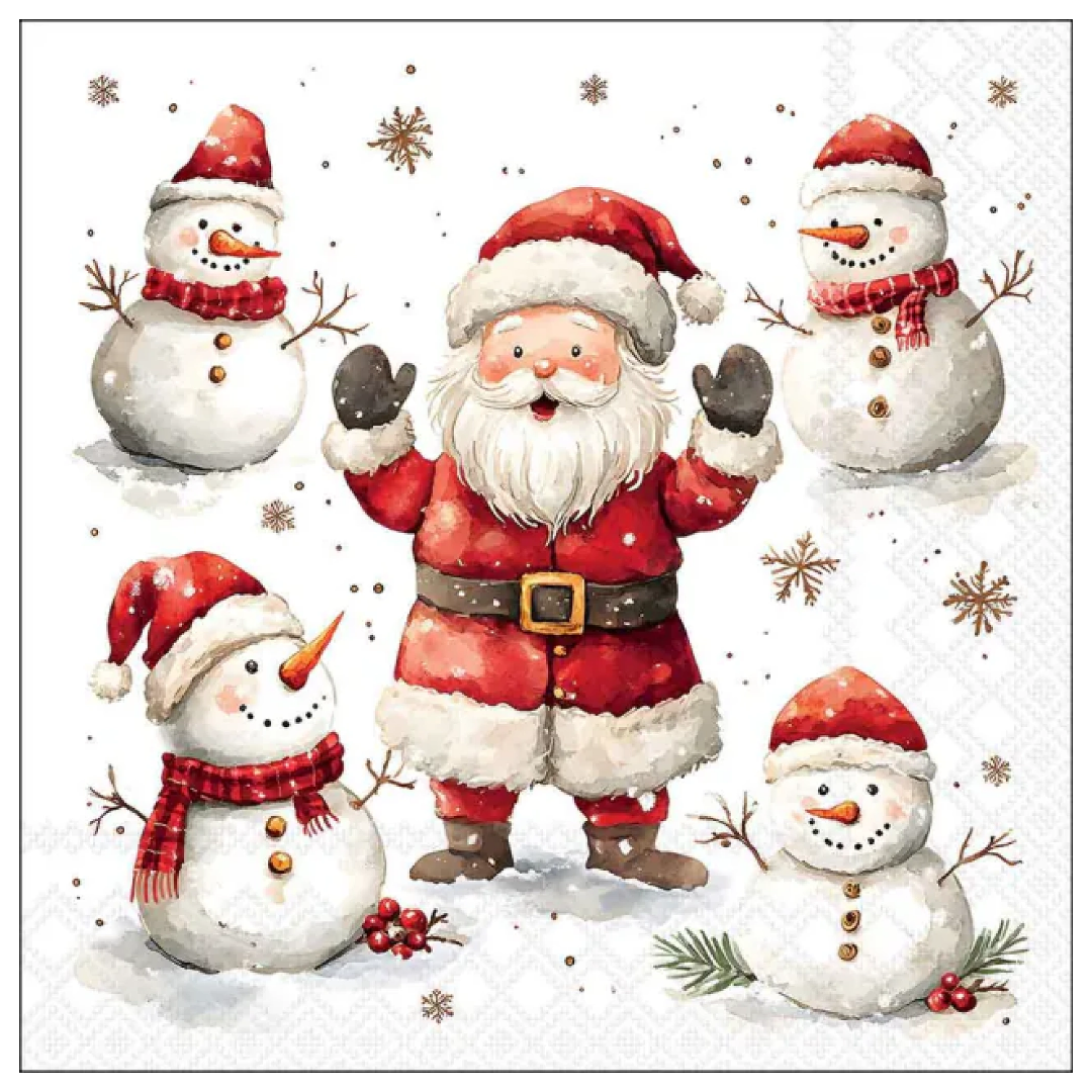 Tovagliolo fantasia 33 x 33 cm Babbo Natale e Pupazzi di neve