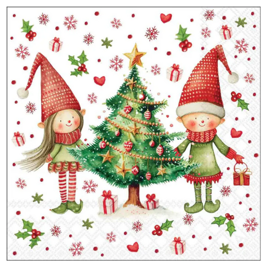 Tovagliolo fantasia 33 x 33 cm Elfi con albero