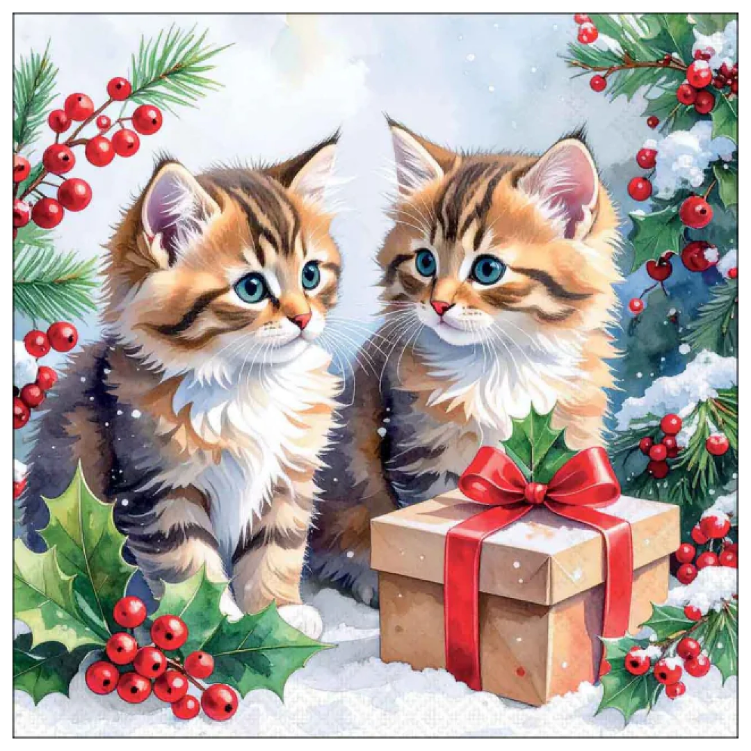 Tovagliolo fantasia 33 x 33 cm Gattini e regalo di Natale