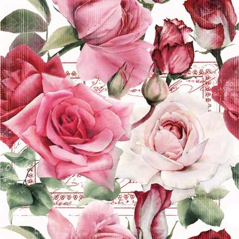 Tovagliolo fantasia 33 x 33 cm Rose rosa 3 veli