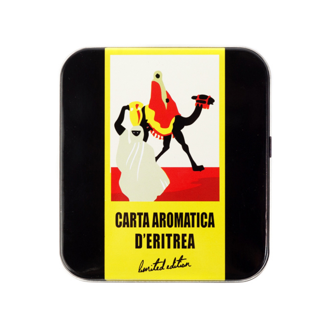 Carta Aromatica d’Eritrea in scatola di metallo con serigrafia coloniale