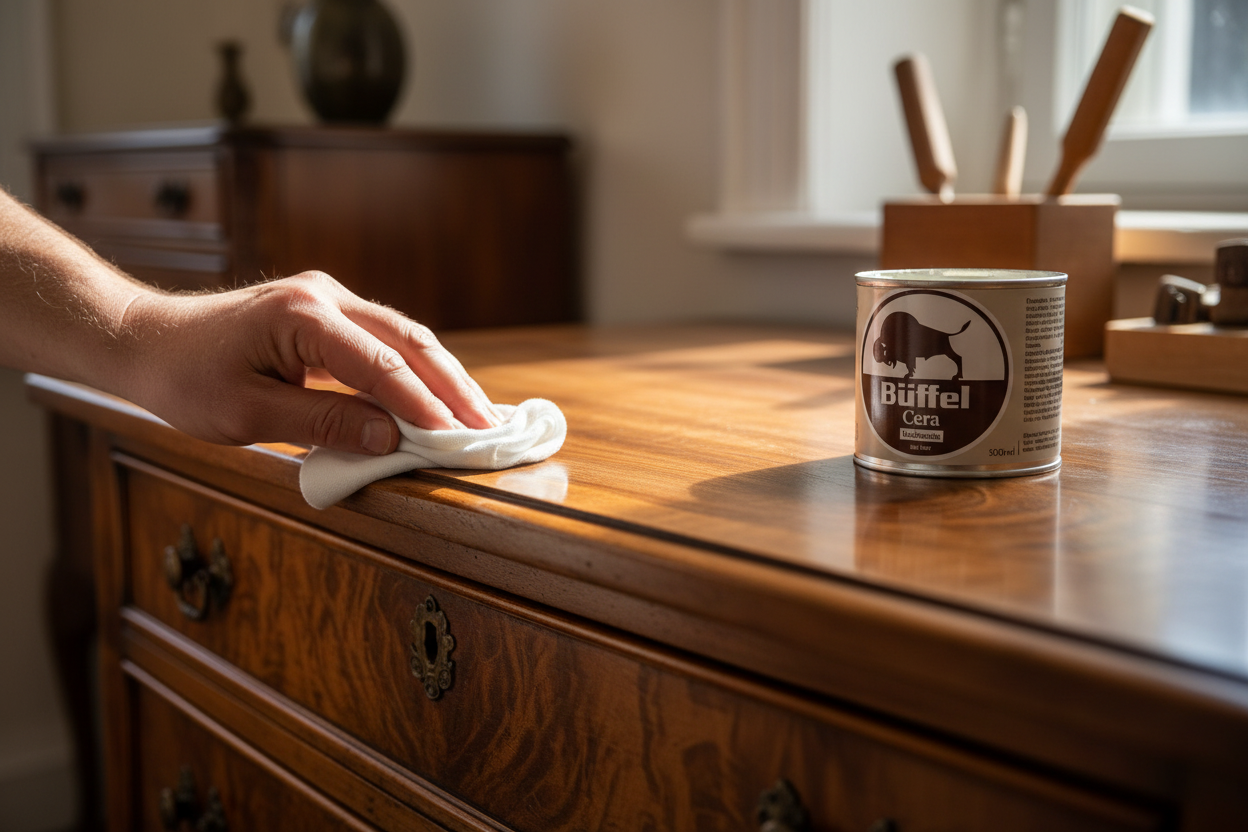 Applicazione Buffel Cera su mobile antico