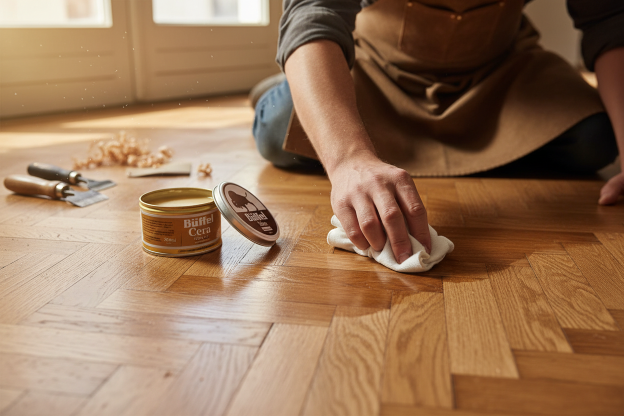 Applicazione Buffel Cera su parquet