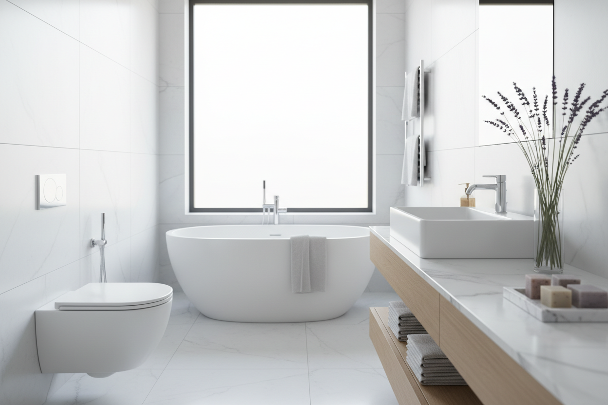 Bagno premium spa con sanitari puliti e lavanda