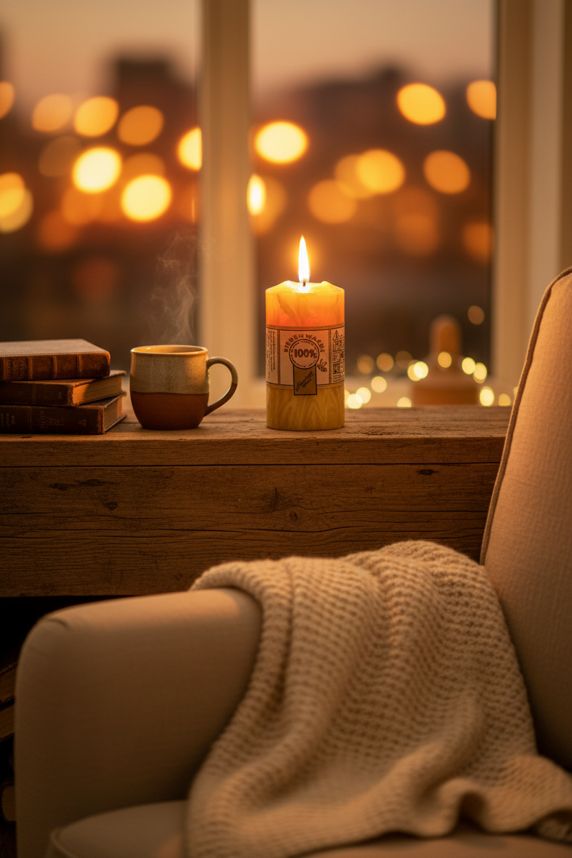 Candela cera d'api in soggiorno - atmosfera accogliente