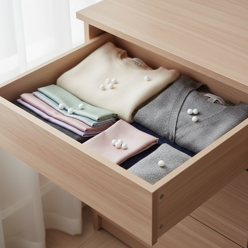 Cassetto con indumenti e perle di canfora Nekatarm