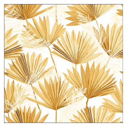 Gemusterte Serviette 33 x 33 cm 3-lagig goldfarbenes Palmblatt