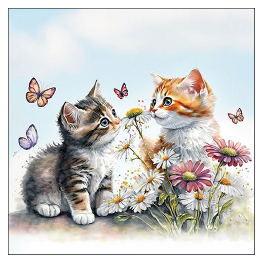 Tovagliolo fantasia 33 x 33 cm Gattini tra i fiori 3 veli