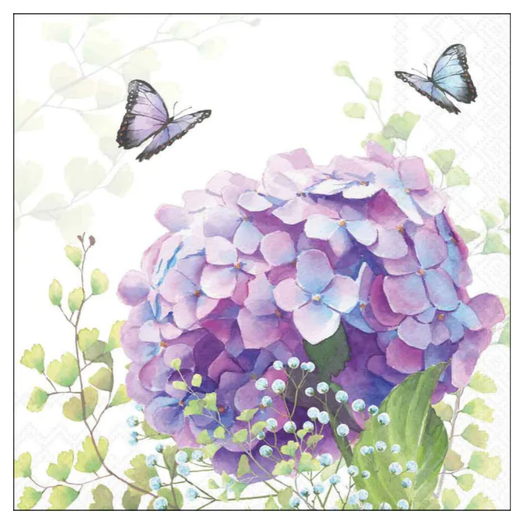 Gemusterte Serviette 33 x 33 cm Rosen und Hortensien 3-lagig