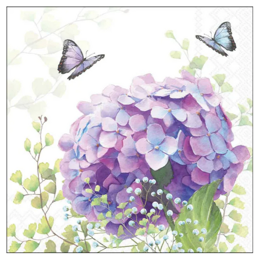 Gemusterte Serviette 33 x 33 cm Rosen und Hortensien 3-lagig