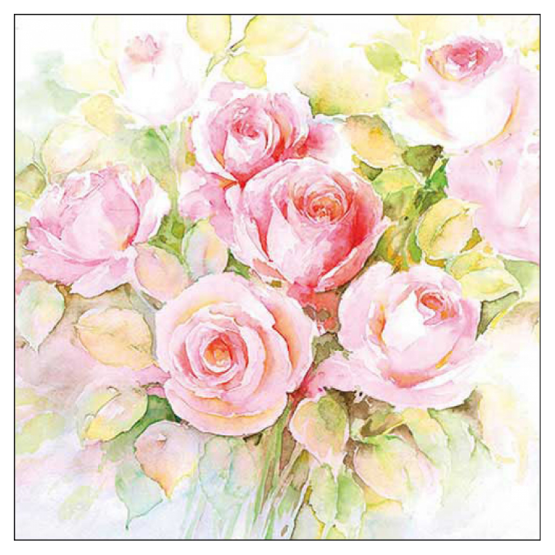 Tovagliolo fantasia 33 x 33 cm Rose acquerello 3 veli