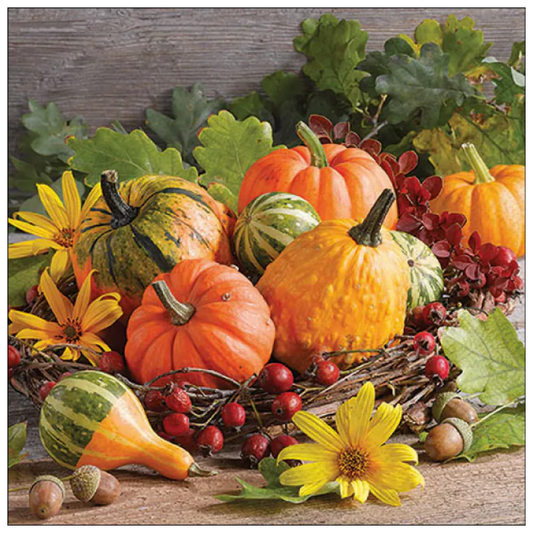 Gemusterte Serviette 33 x 33 cm 3-lagig Kürbisse