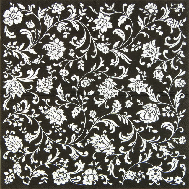 Tovagliolo fantasia 24 x 24 cm Arabesque nero e bianco 3 veli