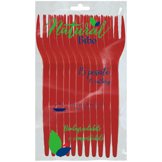 Forchette rosse biodegradabili e compostabili 15pz