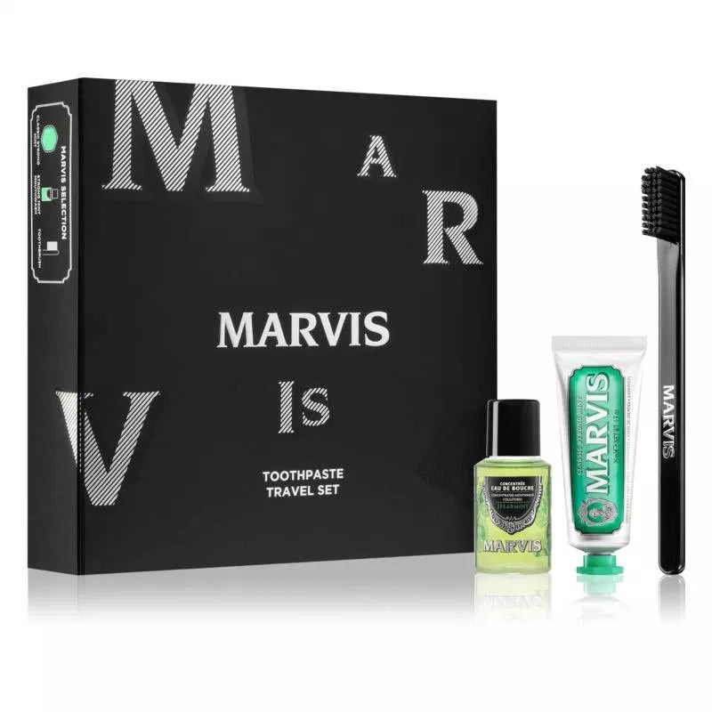 Marvis Toothpaste Travel Set - Kit da viaggio dentifricio, collutorio e spazzolino