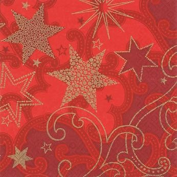 Tovagliolo fantasia 33 x 33 cm Stelle splendenti rosso 3 veli